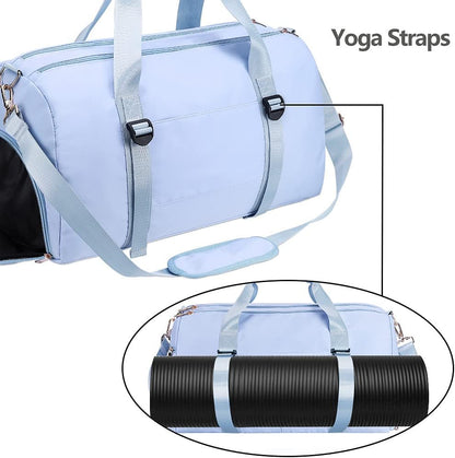 Gym Duffle Bag Dry Wet Separated Gym Bag Sport Duffle Bag Training Handbag Yoga Bag with Extra Drawstring Backpack for Man and Women (Blue-Upgrade) Large