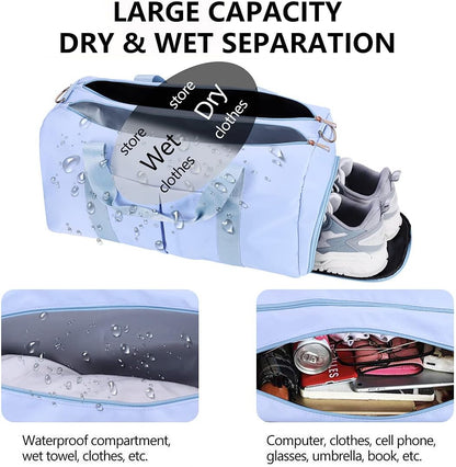 Gym Duffle Bag Dry Wet Separated Gym Bag Sport Duffle Bag Training Handbag Yoga Bag with Extra Drawstring Backpack for Man and Women (Blue-Upgrade) Large